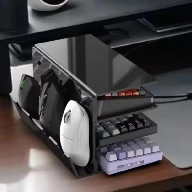Desk Setup Gaming - Stojak na klawiaturę, 3-poziomowy, akrylowy, przezroczysty