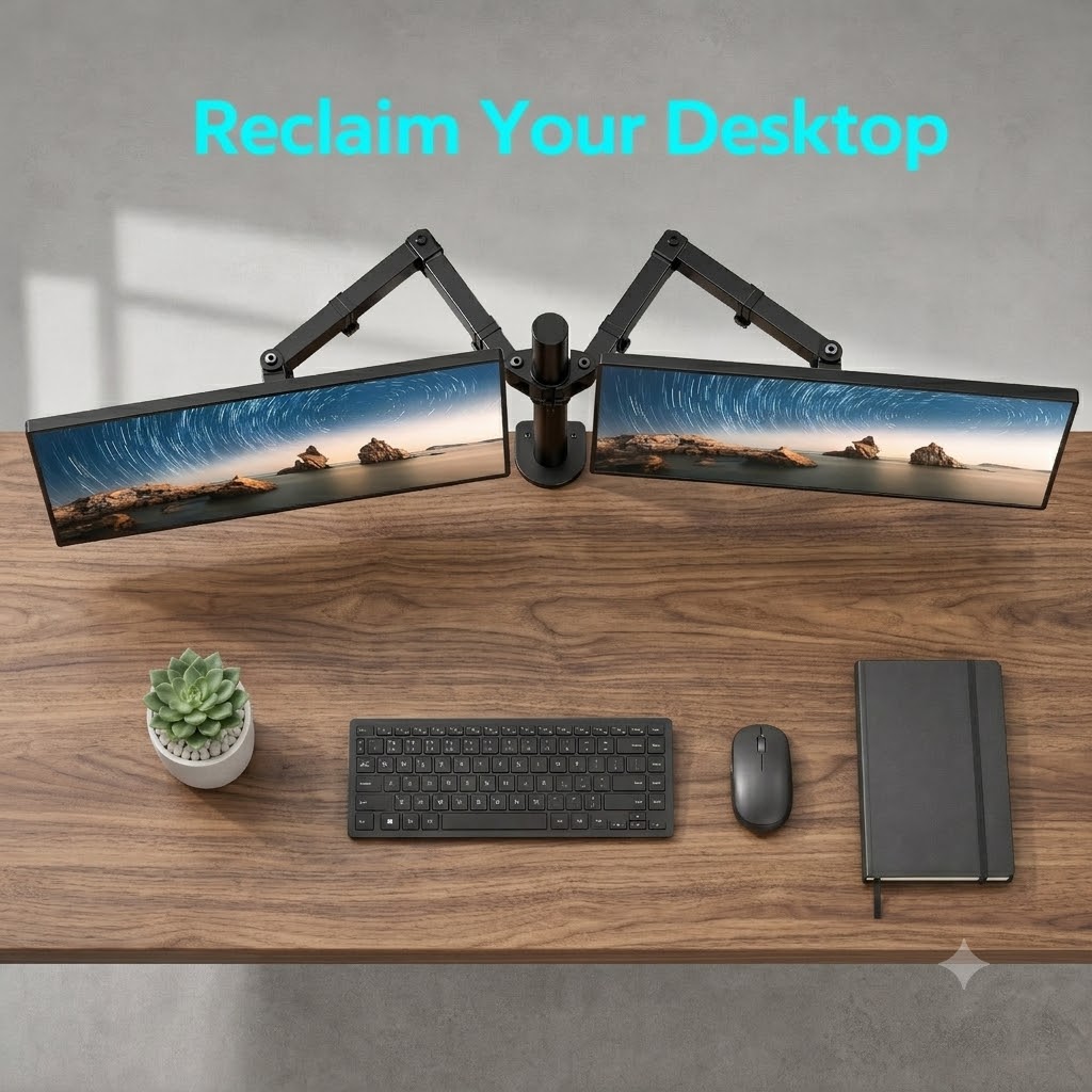 Podwójny uchwyt na monitory, w – Desk Setup Monitor Arm recenzja i cena